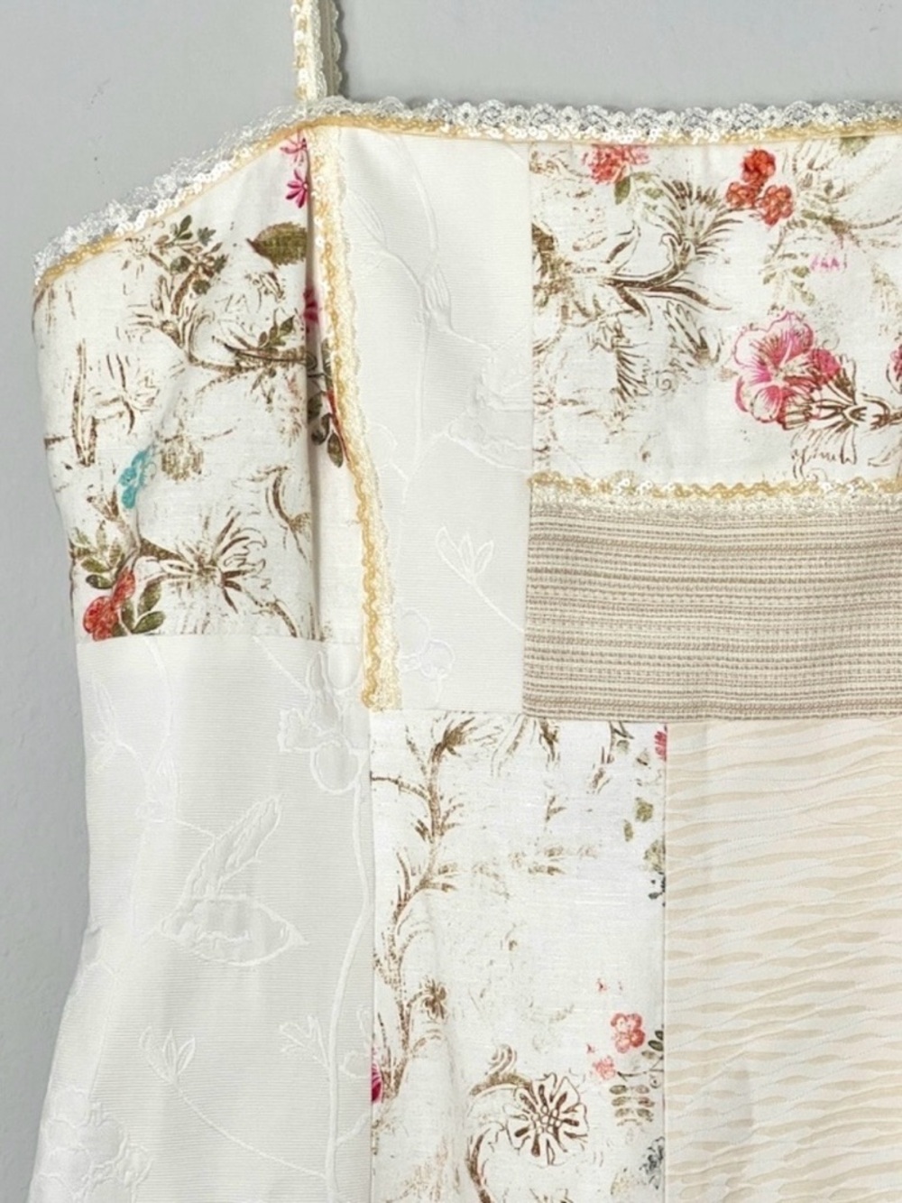 Alberto Makali Patchwork Floral Jacquard Dress Sequin Lace Trim Romantic Sz 12 - Picture 9 of 16